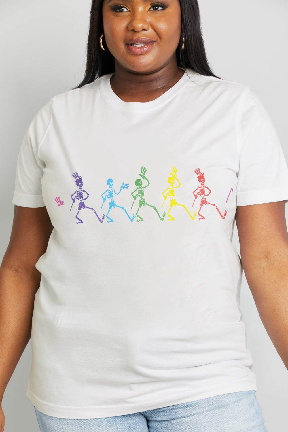 Full Size Dancing Skeleton Graphic Cotton Tee - T-Shirts - Shirts & Tops - 8 - 2024