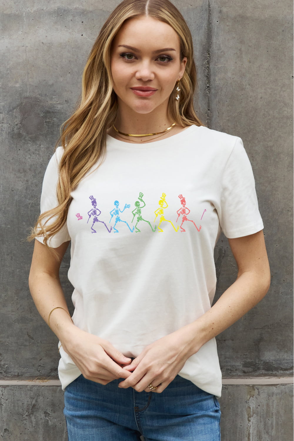 Full Size Dancing Skeleton Graphic Cotton Tee - T-Shirts - Shirts & Tops - 9 - 2024
