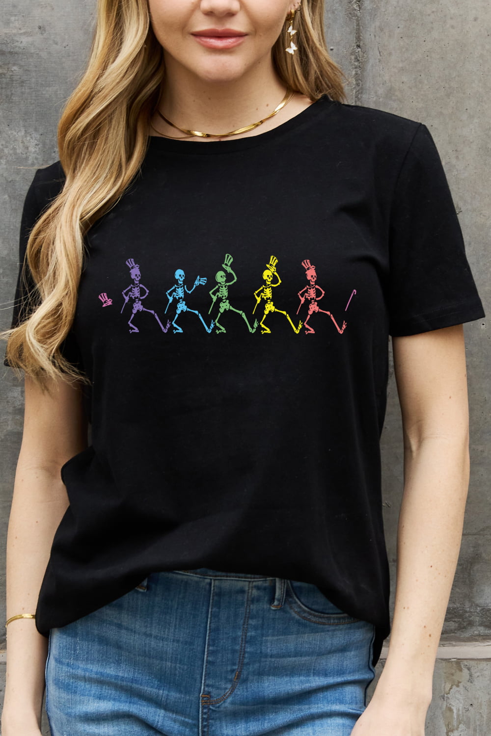 Full Size Dancing Skeleton Graphic Cotton Tee - T-Shirts - Shirts & Tops - 6 - 2024