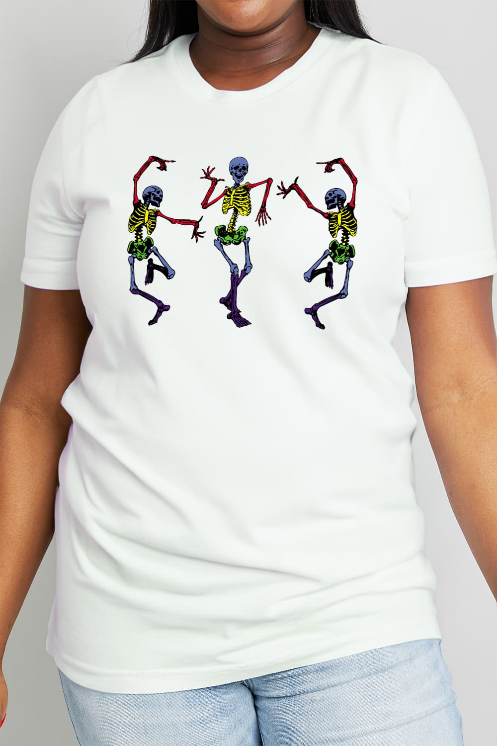 Full Size Dancing Skeleton Graphic Cotton Tee - White / S - T-Shirts - Shirts & Tops - 1 - 2024