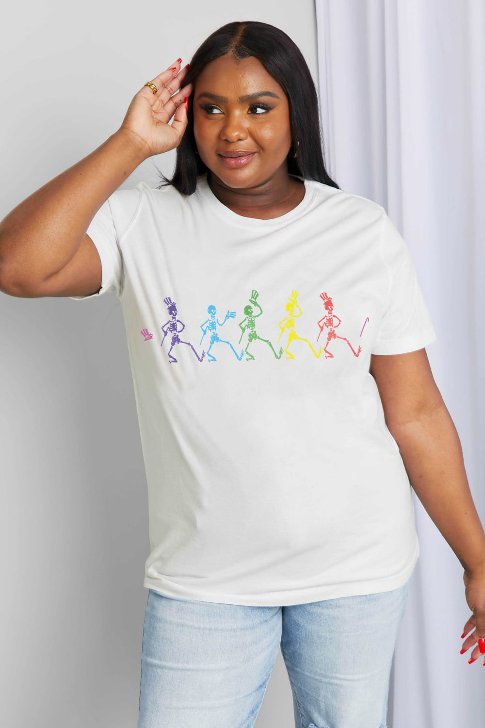 Full Size Dancing Skeleton Graphic Cotton Tee - White / S - T-Shirts - Shirts & Tops - 7 - 2024