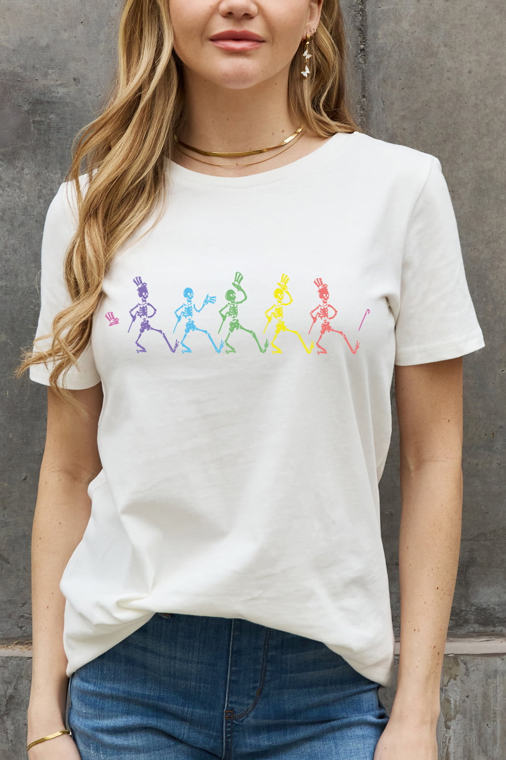 Full Size Dancing Skeleton Graphic Cotton Tee - T-Shirts - Shirts & Tops - 10 - 2024