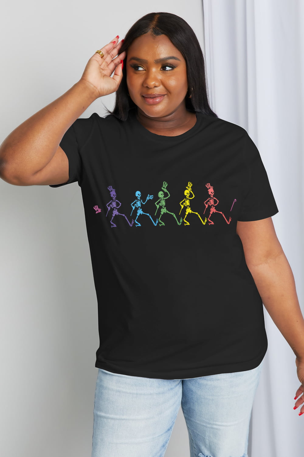 Full Size Dancing Skeleton Graphic Cotton Tee - Black / S - T-Shirts - Shirts & Tops - 1 - 2024