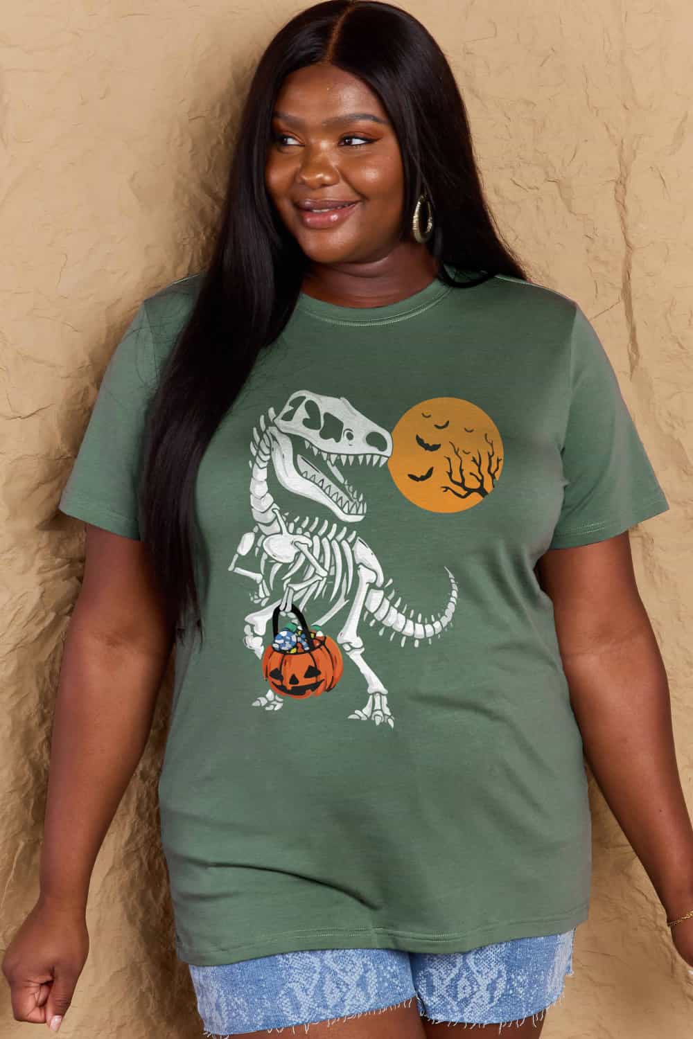 Full Size Dinosaur Skeleton Graphic Cotton T-Shirt - T-Shirts - Shirts & Tops - 17 - 2024