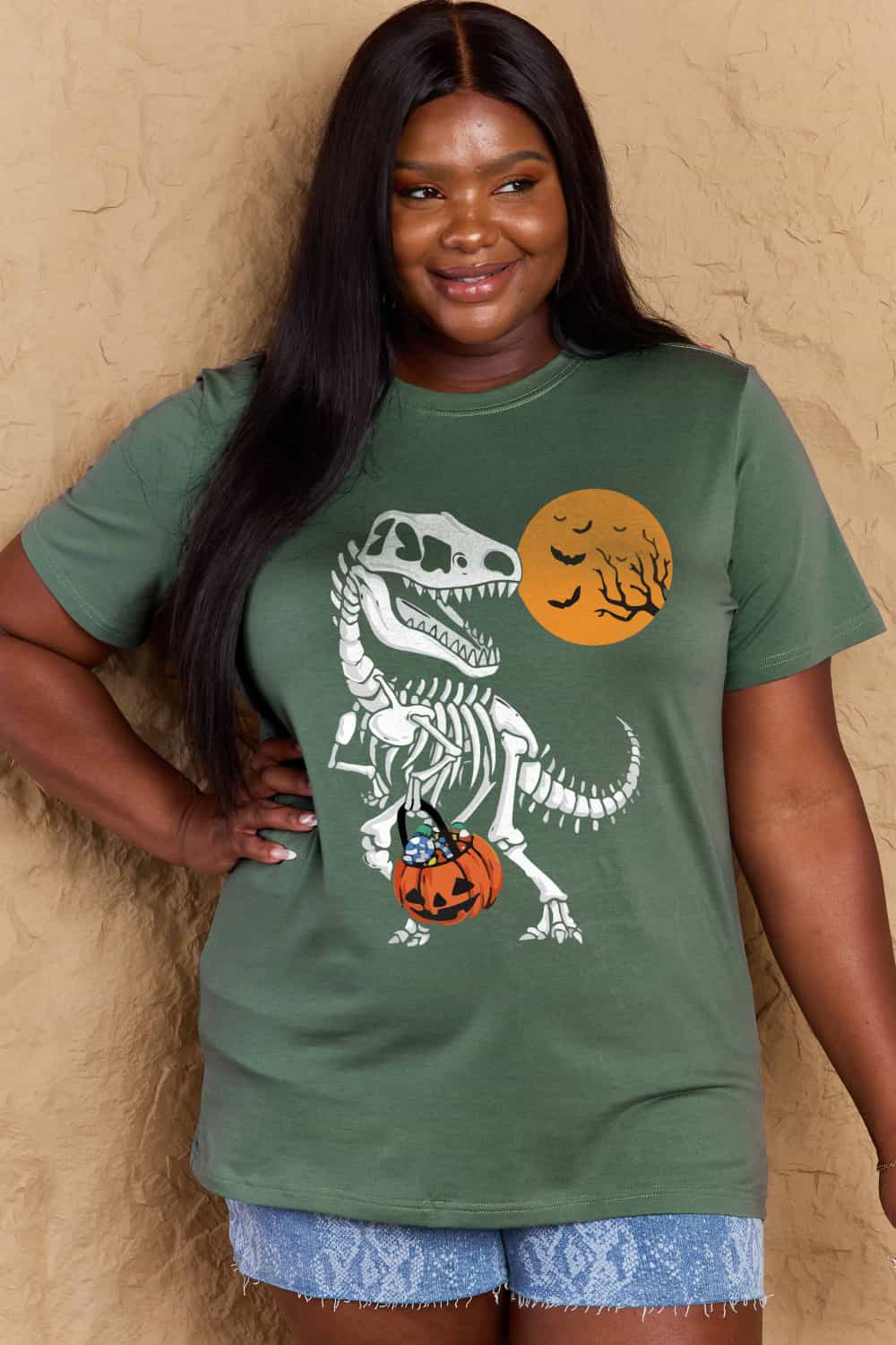 Full Size Dinosaur Skeleton Graphic Cotton T-Shirt - T-Shirts - Shirts & Tops - 16 - 2024