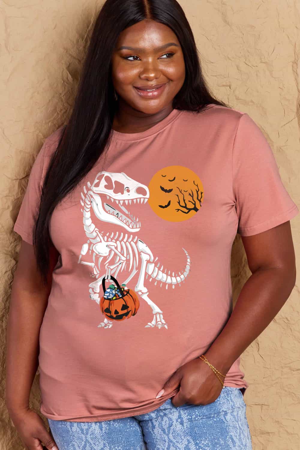 Full Size Dinosaur Skeleton Graphic Cotton T-Shirt - T-Shirts - Shirts & Tops - 11 - 2024