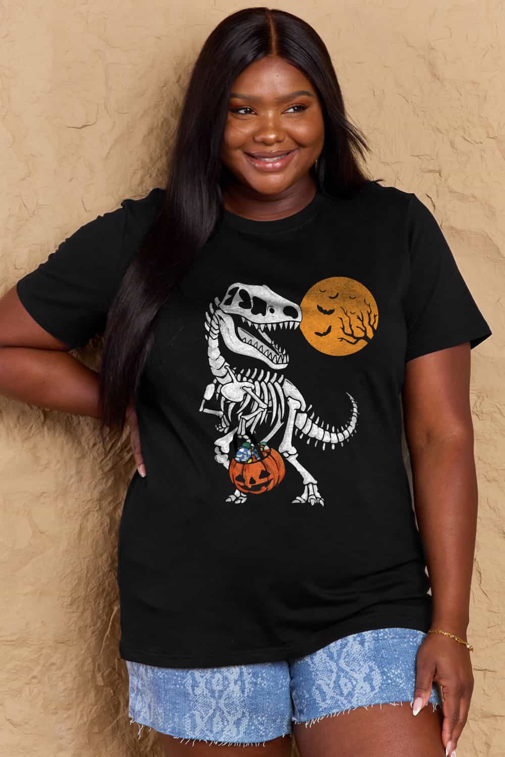 Full Size Dinosaur Skeleton Graphic Cotton T-Shirt - T-Shirts - Shirts & Tops - 4 - 2024