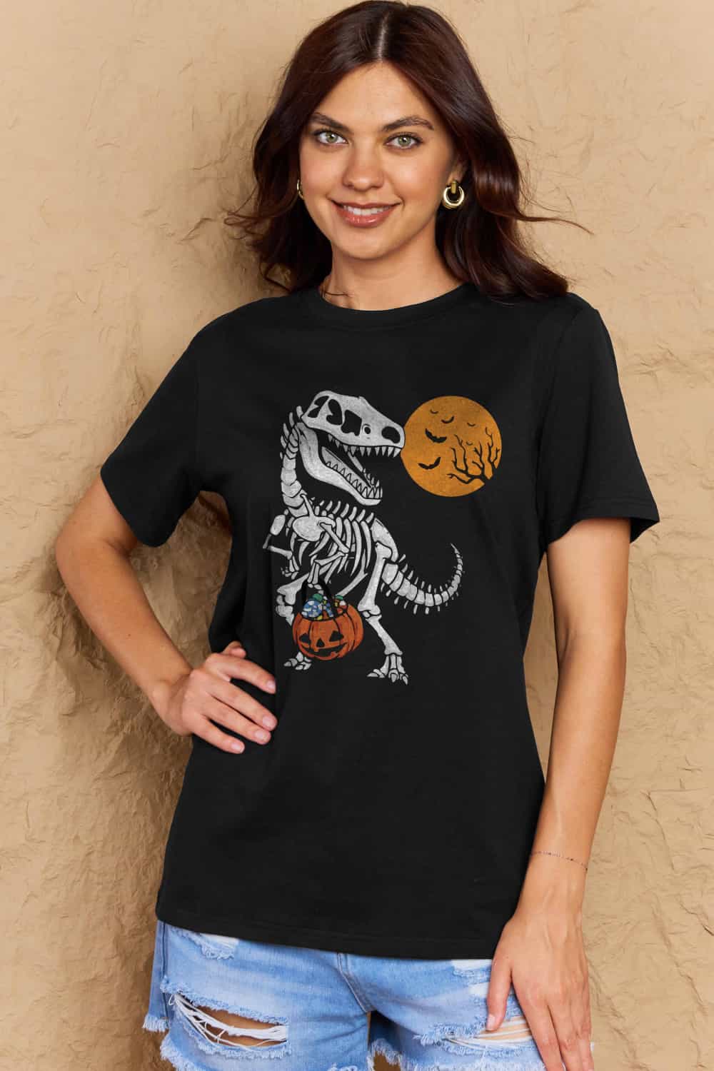 Full Size Dinosaur Skeleton Graphic Cotton T-Shirt - T-Shirts - Shirts & Tops - 1 - 2024