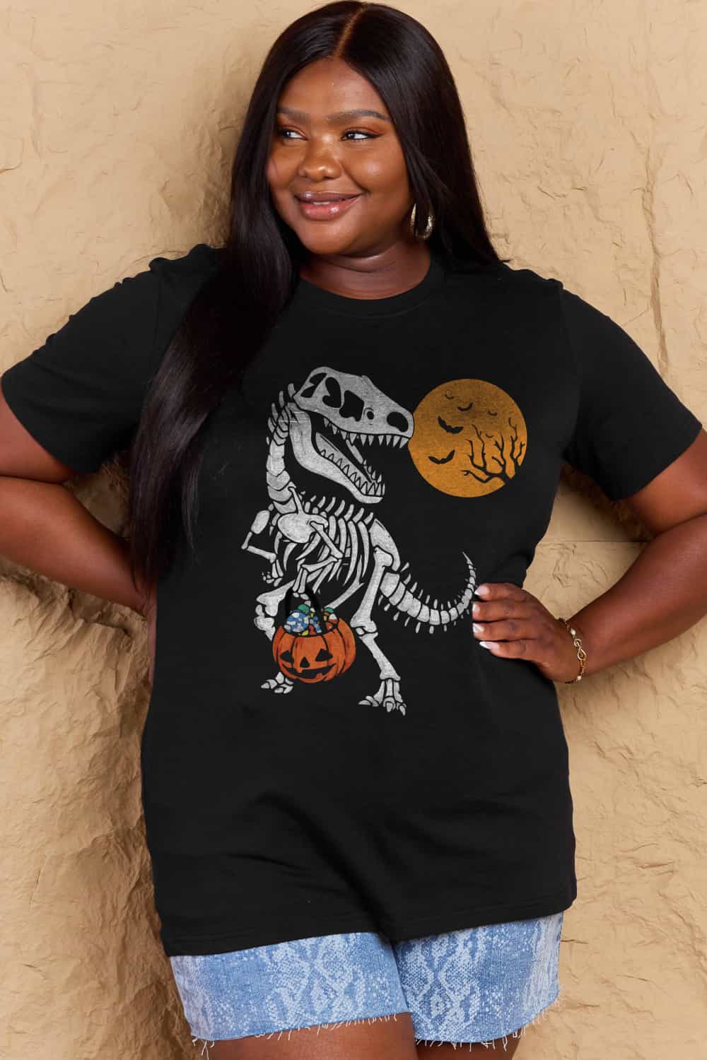 Full Size Dinosaur Skeleton Graphic Cotton T-Shirt - T-Shirts - Shirts & Tops - 5 - 2024