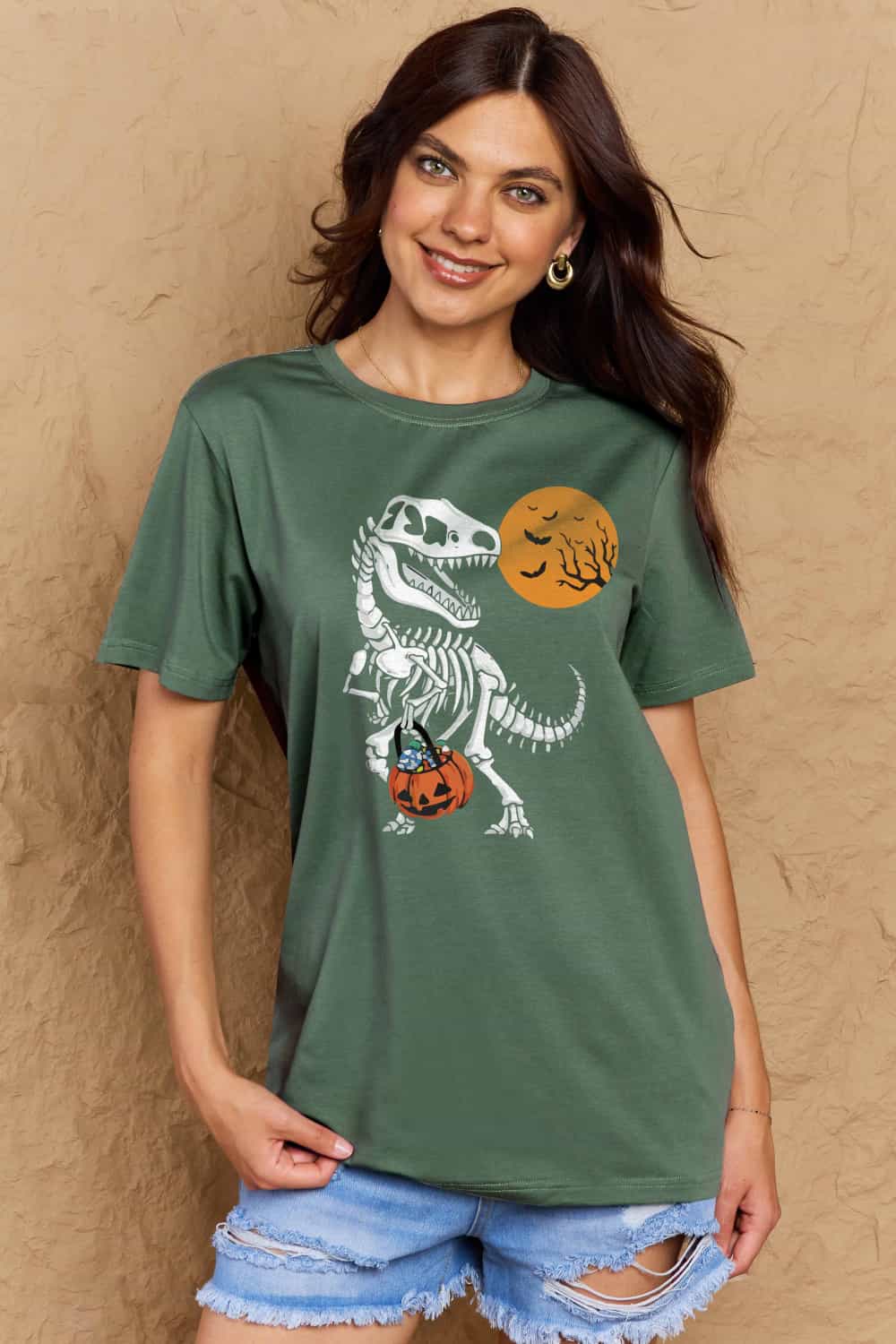 Full Size Dinosaur Skeleton Graphic Cotton T-Shirt - T-Shirts - Shirts & Tops - 13 - 2024