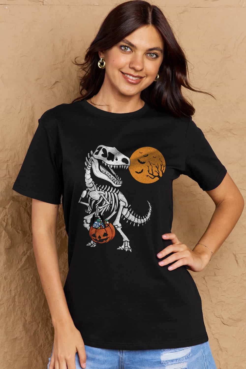 Full Size Dinosaur Skeleton Graphic Cotton T-Shirt - T-Shirts - Shirts & Tops - 3 - 2024