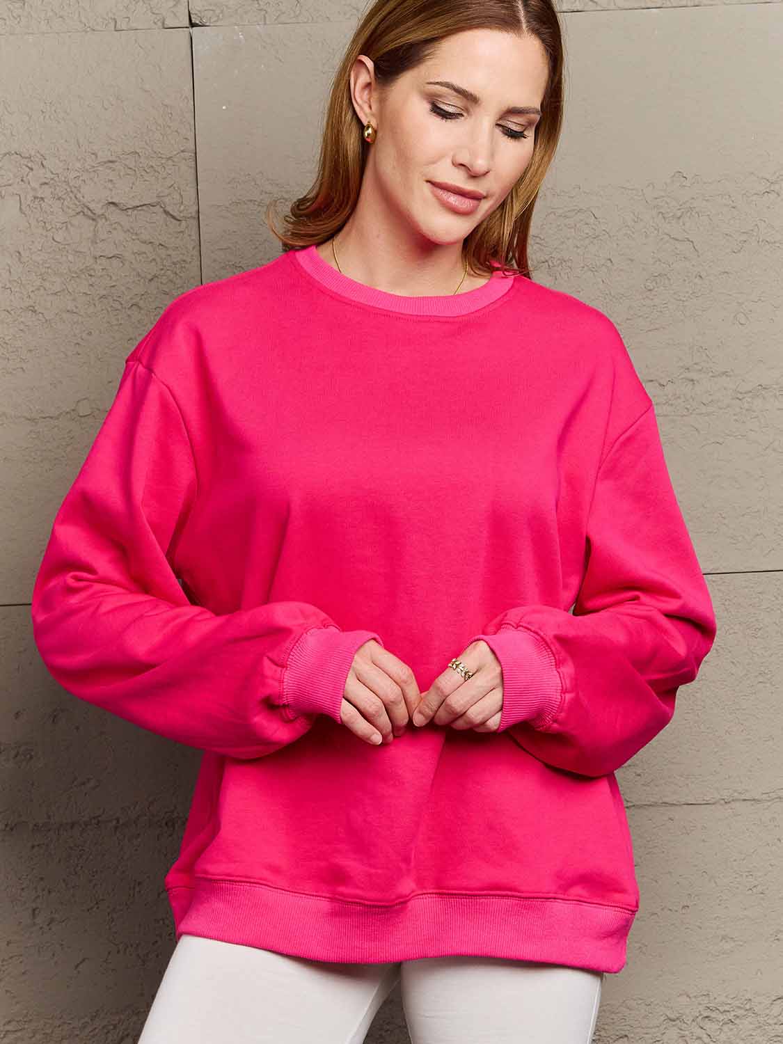 Full Size Dropped Shoulder Sweatshirt - Pink / S - T-Shirts - Shirts & Tops - 1 - 2024
