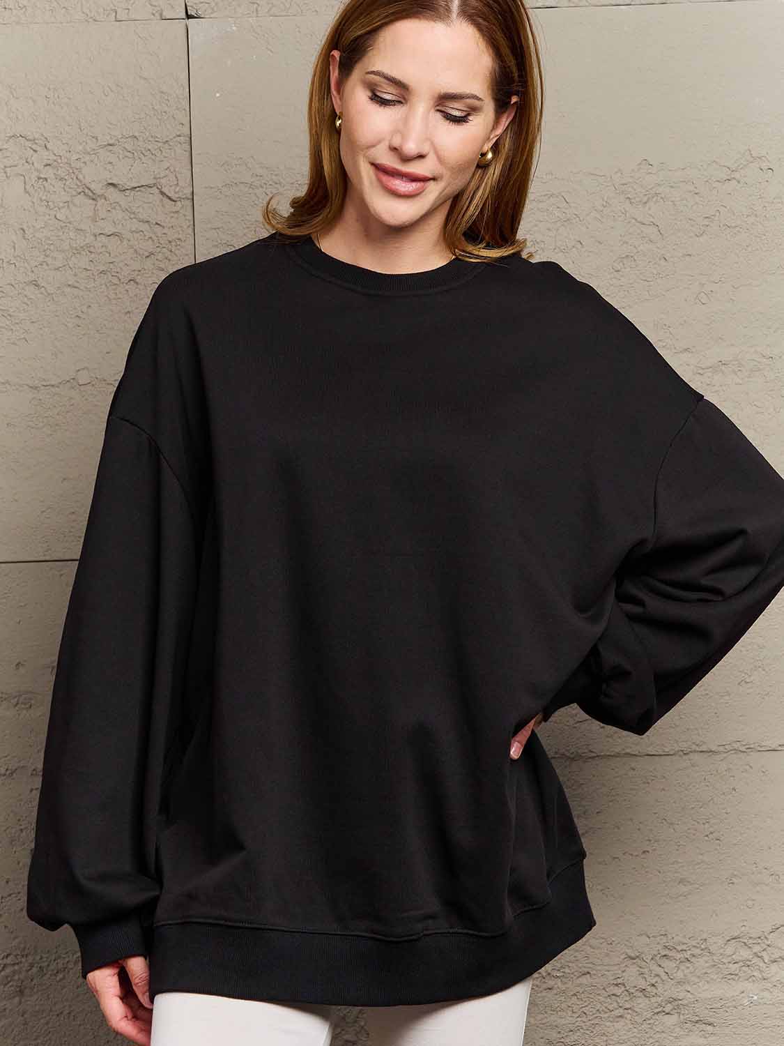 Full Size Dropped Shoulder Sweatshirt - Black / S - T-Shirts - Shirts & Tops - 7 - 2024