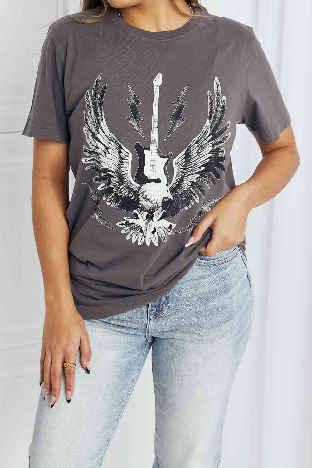 Full Size Eagle Graphic Tee Shirt - Charcoal / S - T-Shirts - Shirts & Tops - 1 - 2024