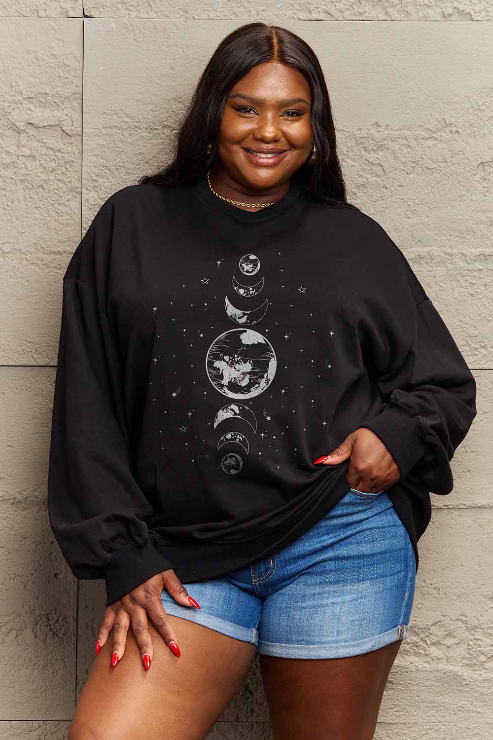 Full Size Earth & Moon Graphic Sweatshirt - T-Shirts - Shirts & Tops - 3 - 2024