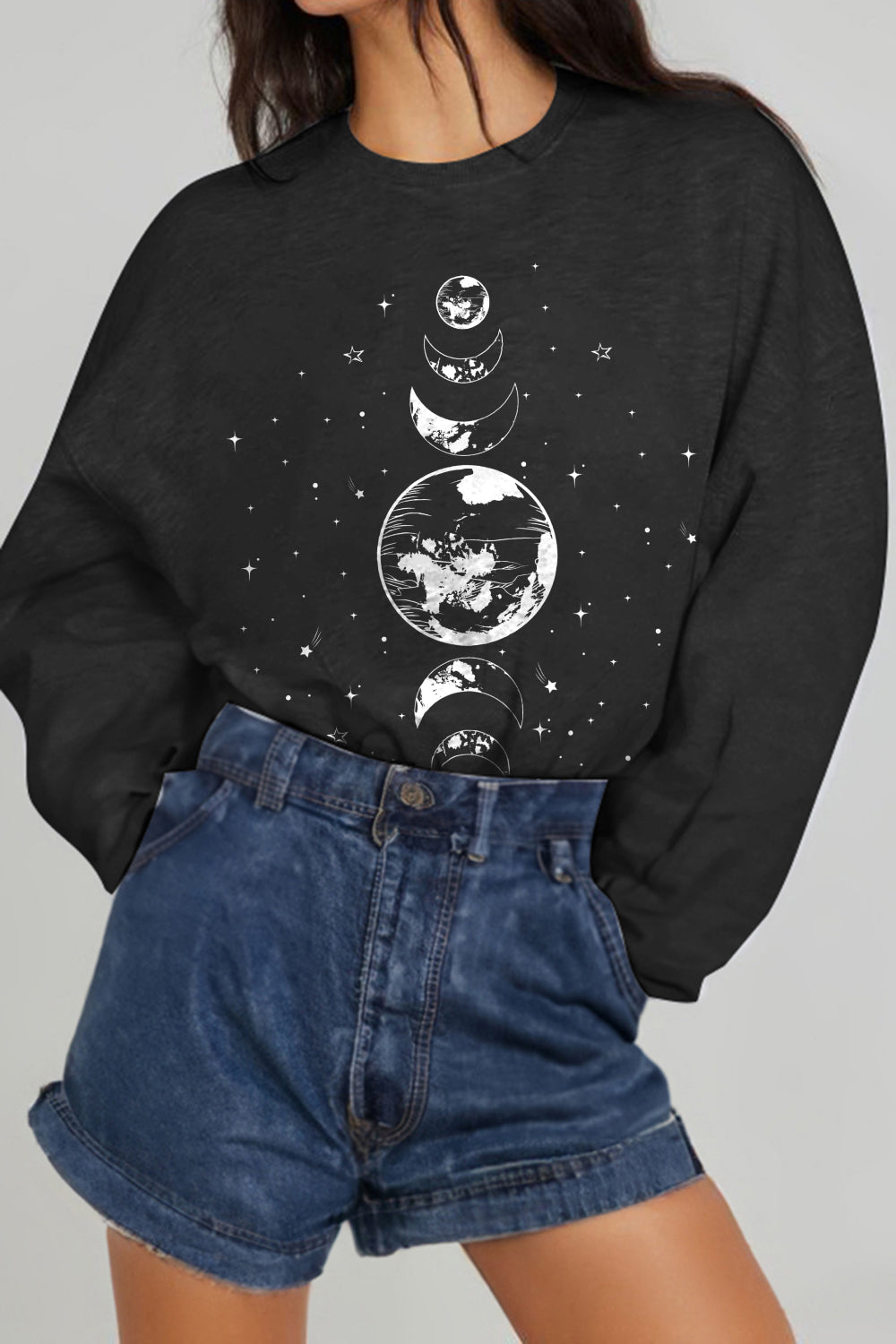 Full Size Earth & Moon Graphic Sweatshirt - T-Shirts - Shirts & Tops - 7 - 2024