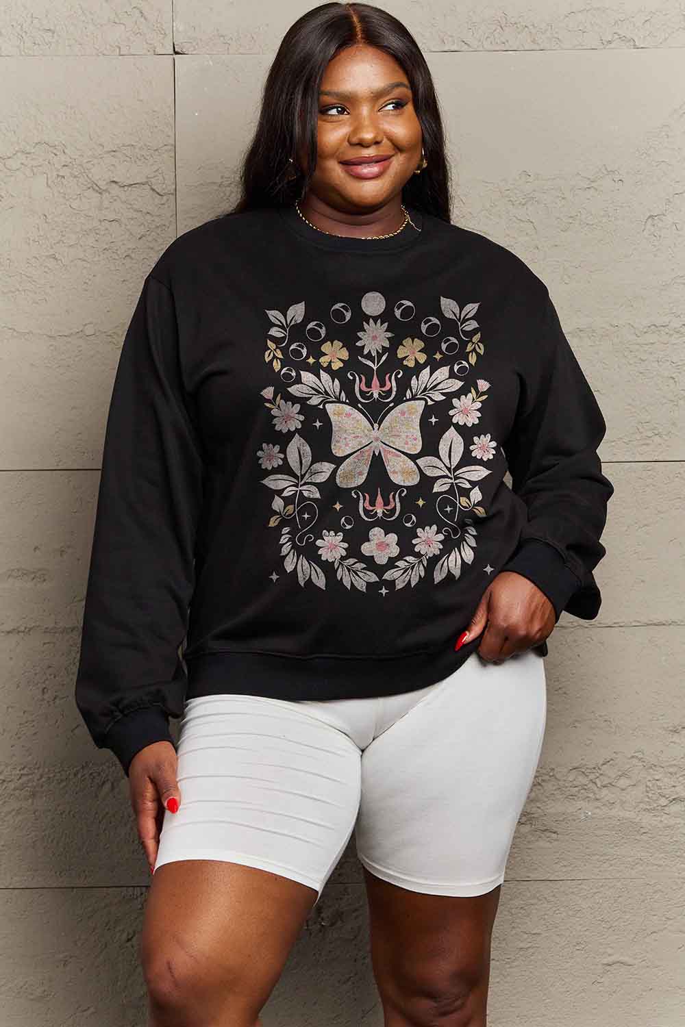 Full Size Flower and Butterfly Graphic Sweatshirt - T-Shirts - Shirts & Tops - 5 - 2024