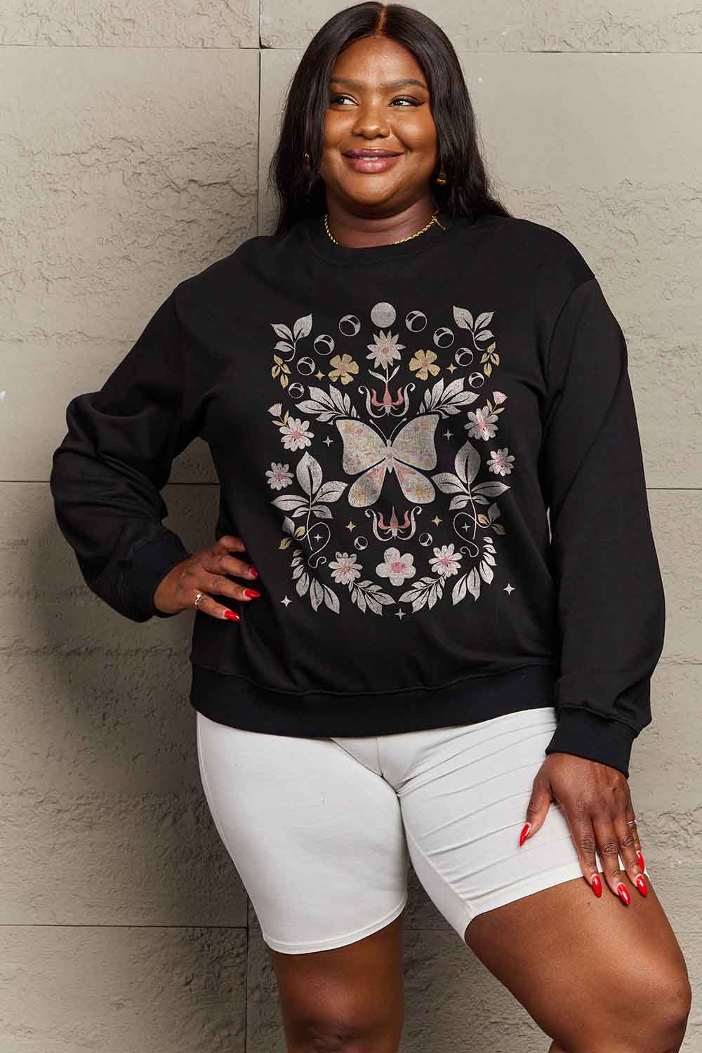 Full Size Flower and Butterfly Graphic Sweatshirt - T-Shirts - Shirts & Tops - 4 - 2024
