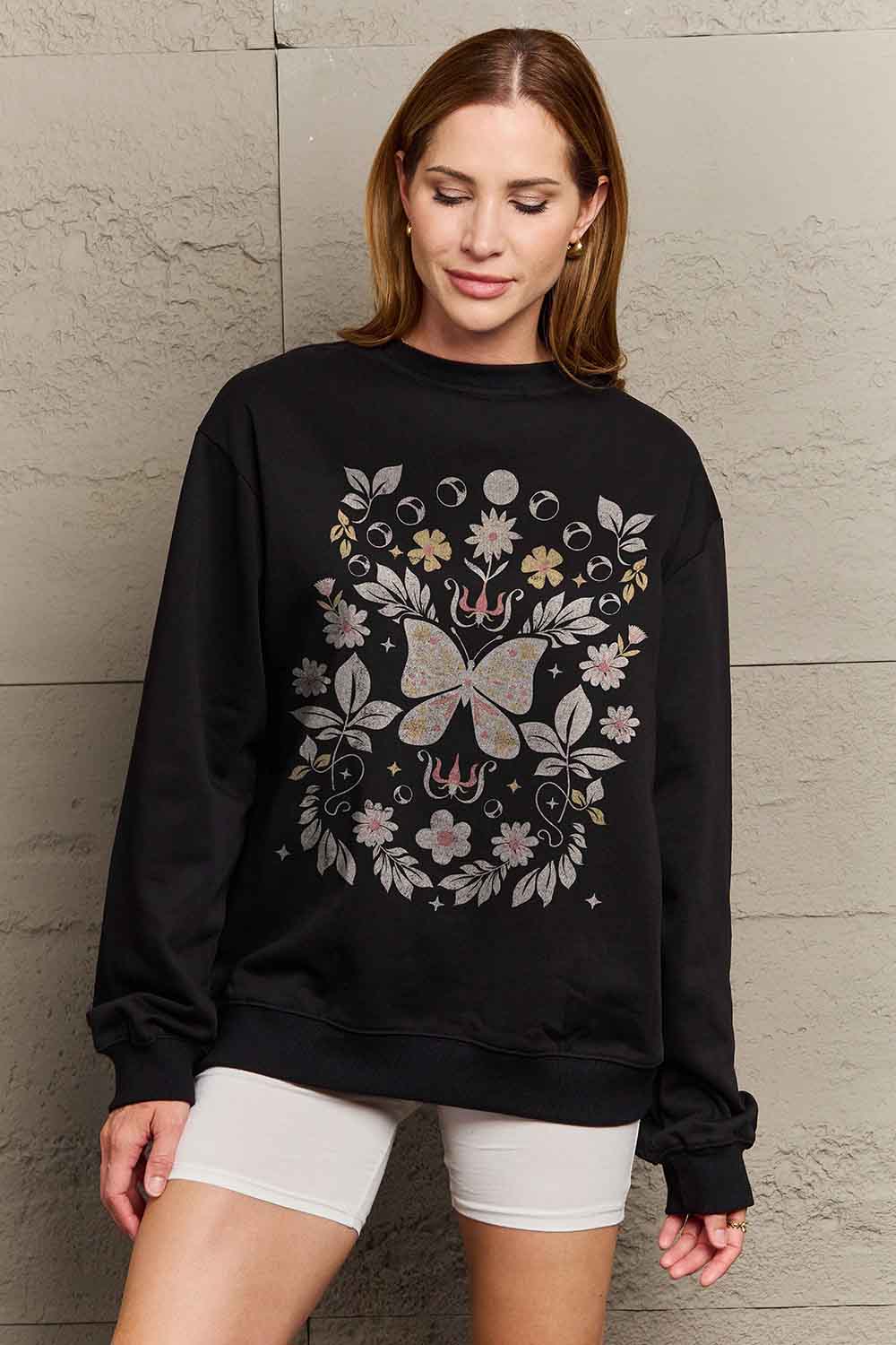 Full Size Flower and Butterfly Graphic Sweatshirt - T-Shirts - Shirts & Tops - 3 - 2024