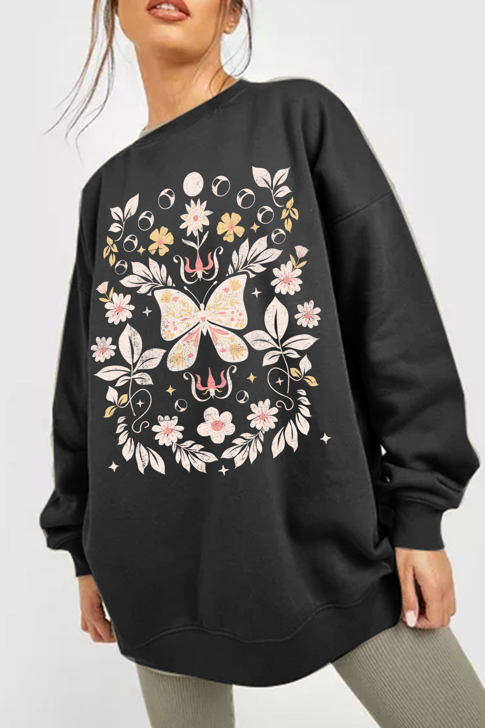 Full Size Flower and Butterfly Graphic Sweatshirt - T-Shirts - Shirts & Tops - 7 - 2024