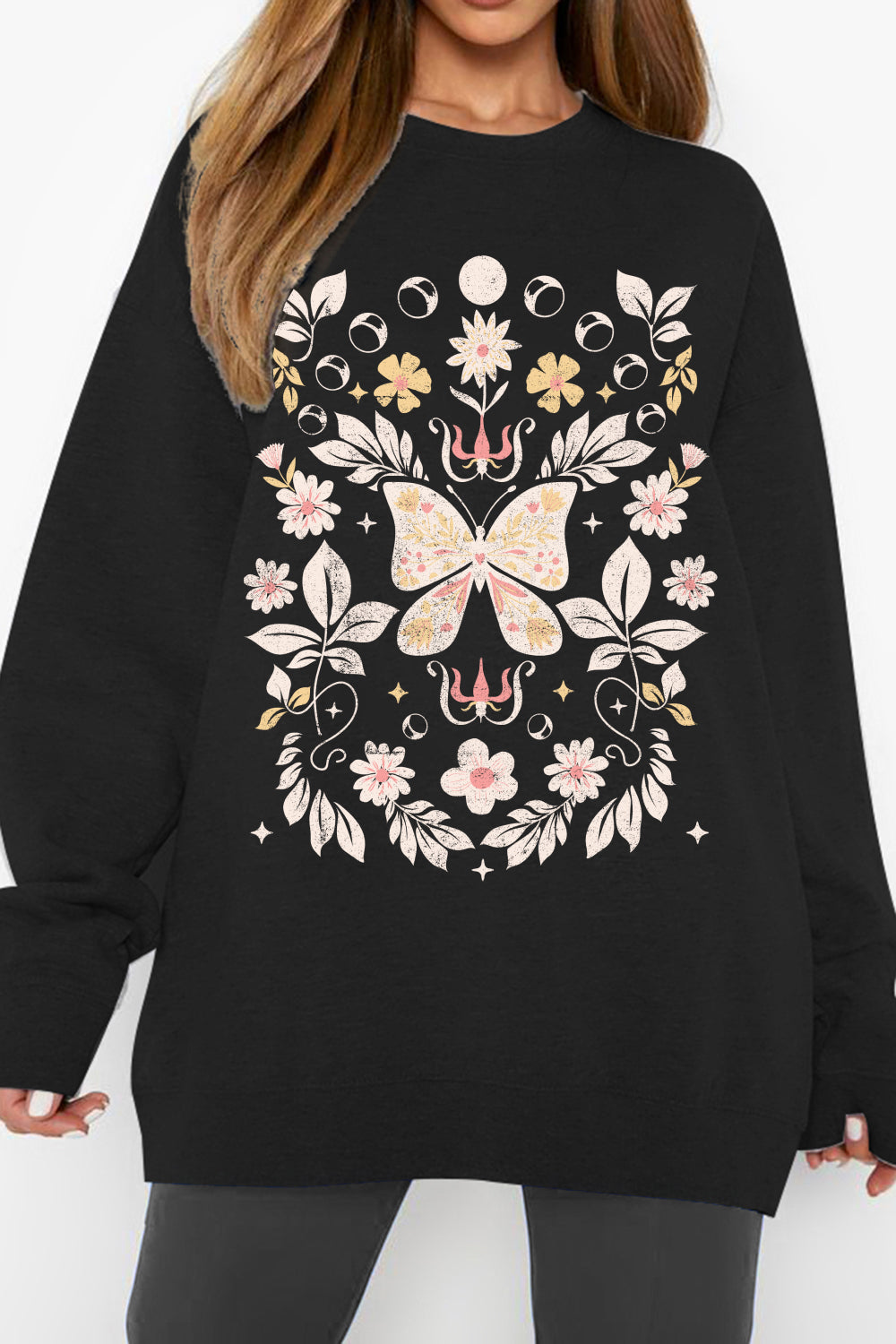 Full Size Flower and Butterfly Graphic Sweatshirt - T-Shirts - Shirts & Tops - 9 - 2024