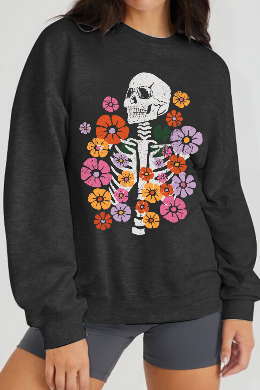 Full Size Flower Skeleton Graphic Sweatshirt - T-Shirts - Shirts & Tops - 7 - 2024