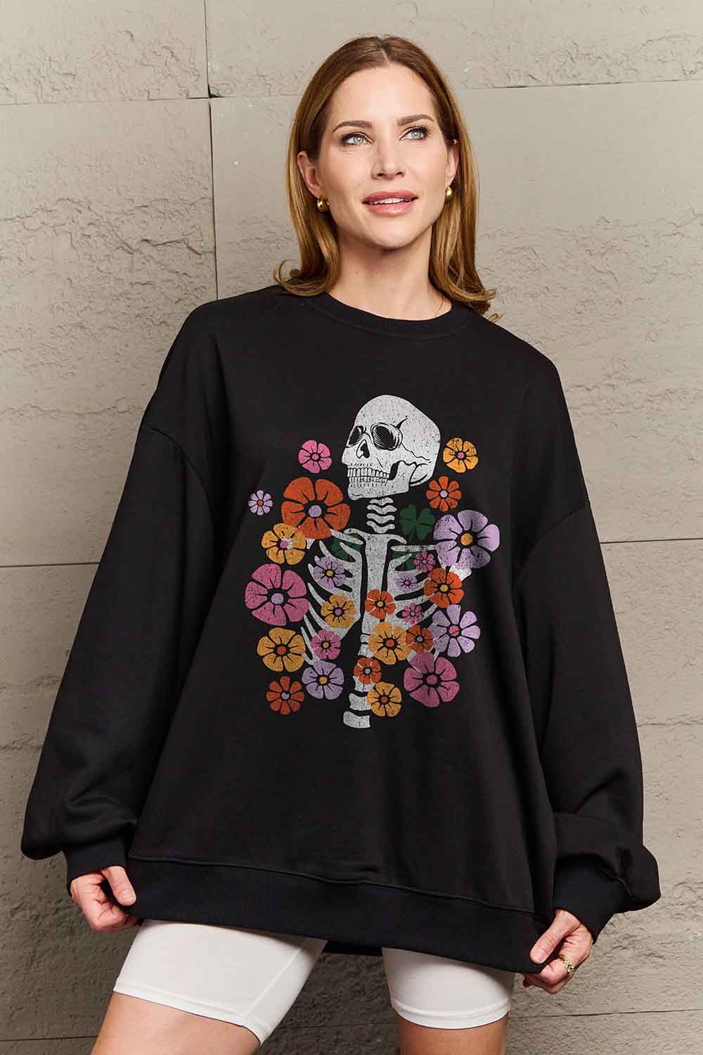 Full Size Flower Skeleton Graphic Sweatshirt - T-Shirts - Shirts & Tops - 3 - 2024