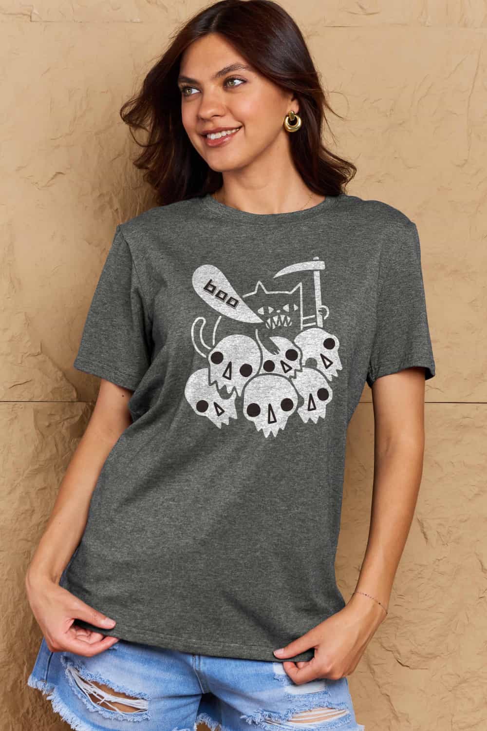 Full Size Graphic BOO Cotton T-Shirt - T-Shirts - Shirts & Tops - 8 - 2024