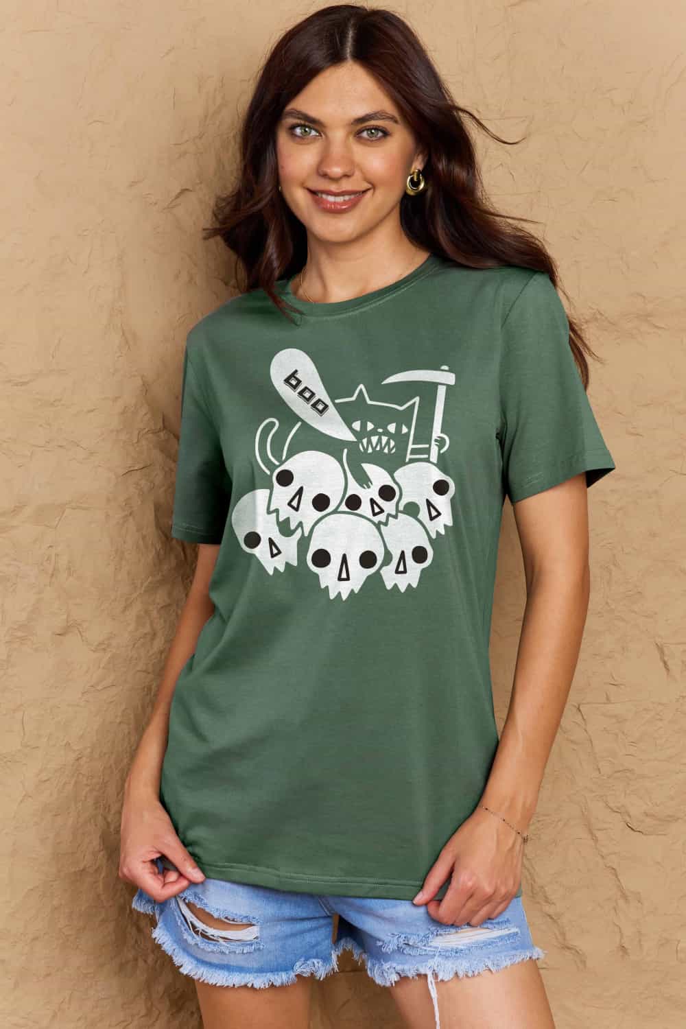 Full Size Graphic BOO Cotton T-Shirt - Green / S - T-Shirts - Shirts & Tops - 25 - 2024