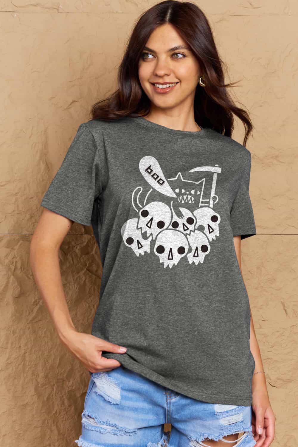 Full Size Graphic BOO Cotton T-Shirt - Gray / S - T-Shirts - Shirts & Tops - 7 - 2024