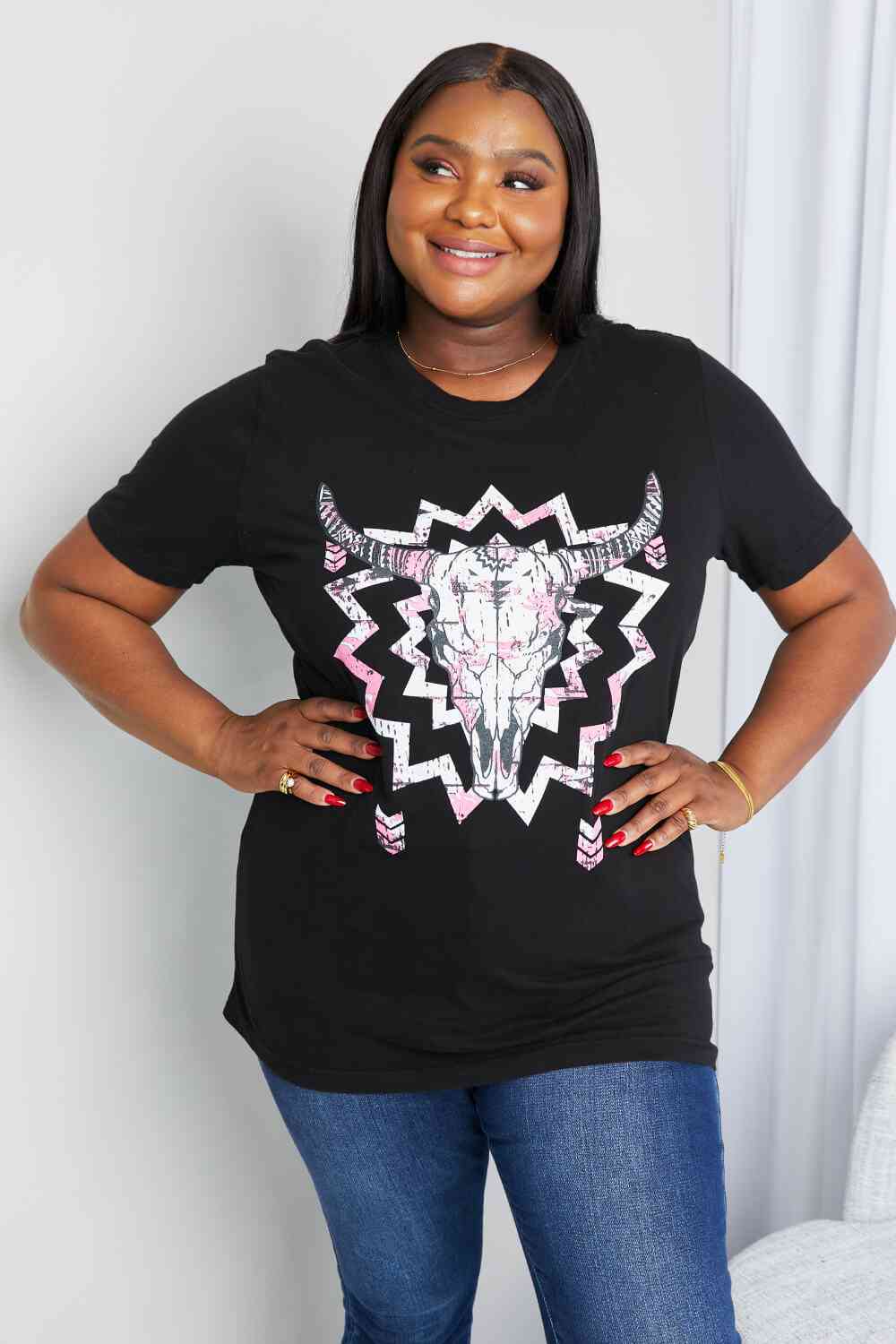 Full Size Graphic Round Neck Tee Shirt - Black / S - T-Shirts - Shirts & Tops - 1 - 2024