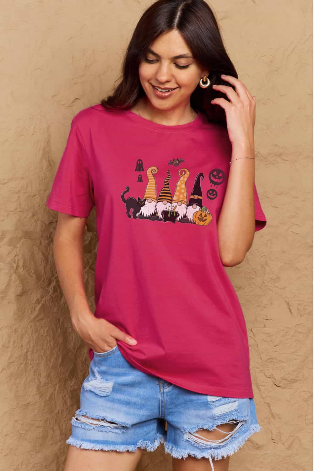 Full Size Halloween Theme Graphic Cotton T-Shirt - Red / S - T-Shirts - Shirts & Tops - 19 - 2024