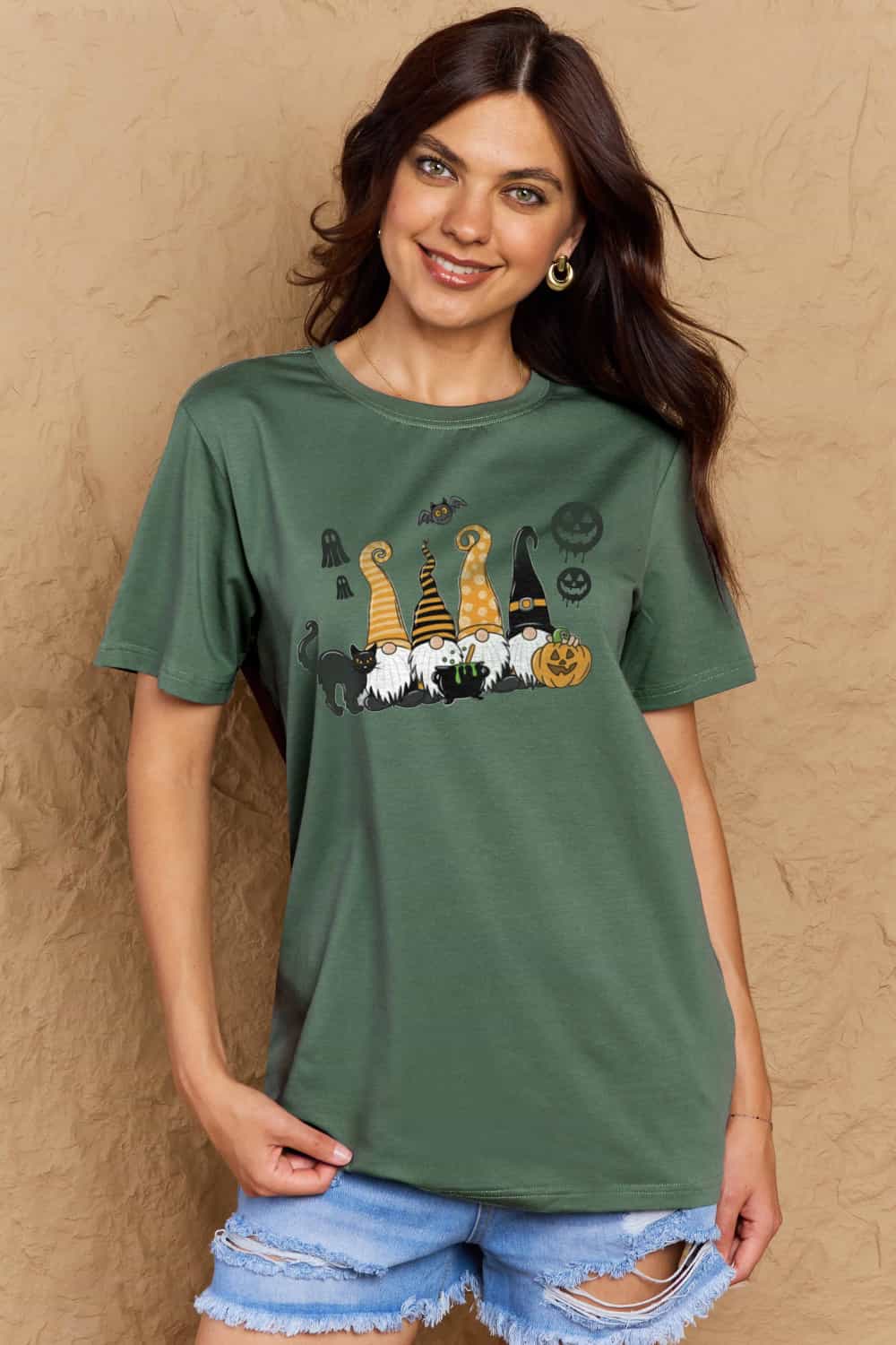 Full Size Halloween Theme Graphic Cotton T-Shirt - Green / S - T-Shirts - Shirts & Tops - 25 - 2024