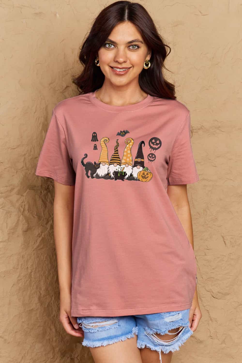 Full Size Halloween Theme Graphic Cotton T-Shirt - Pink / S - T-Shirts - Shirts & Tops - 1 - 2024