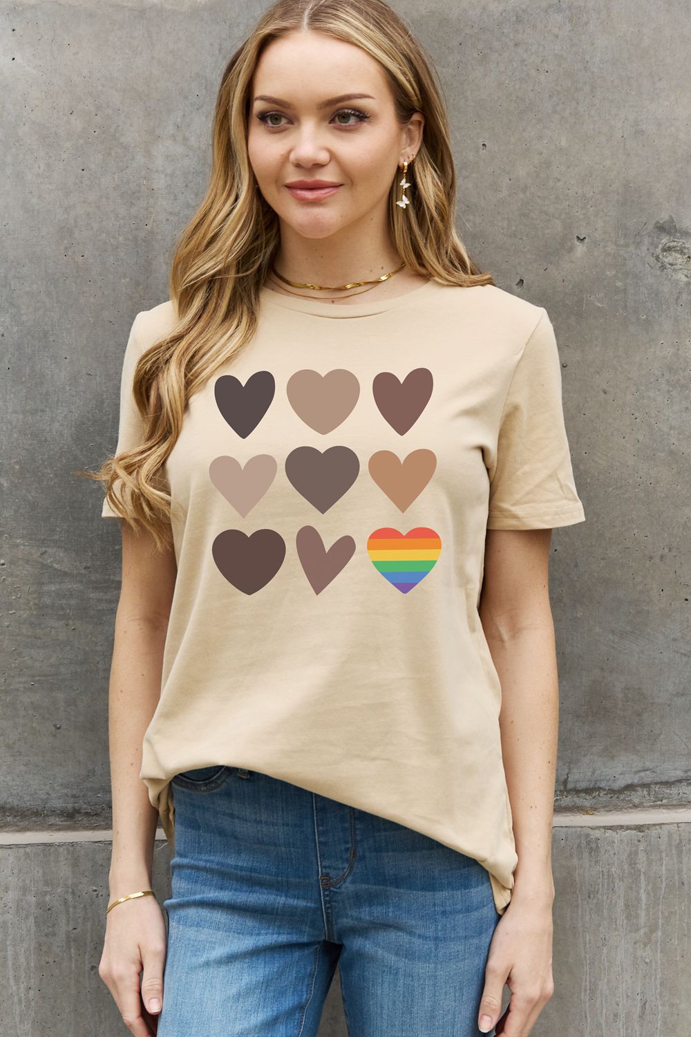 Full Size Heart Graphic Cotton Tee - Beige / S - T-Shirts - Shirts & Tops - 8 - 2024