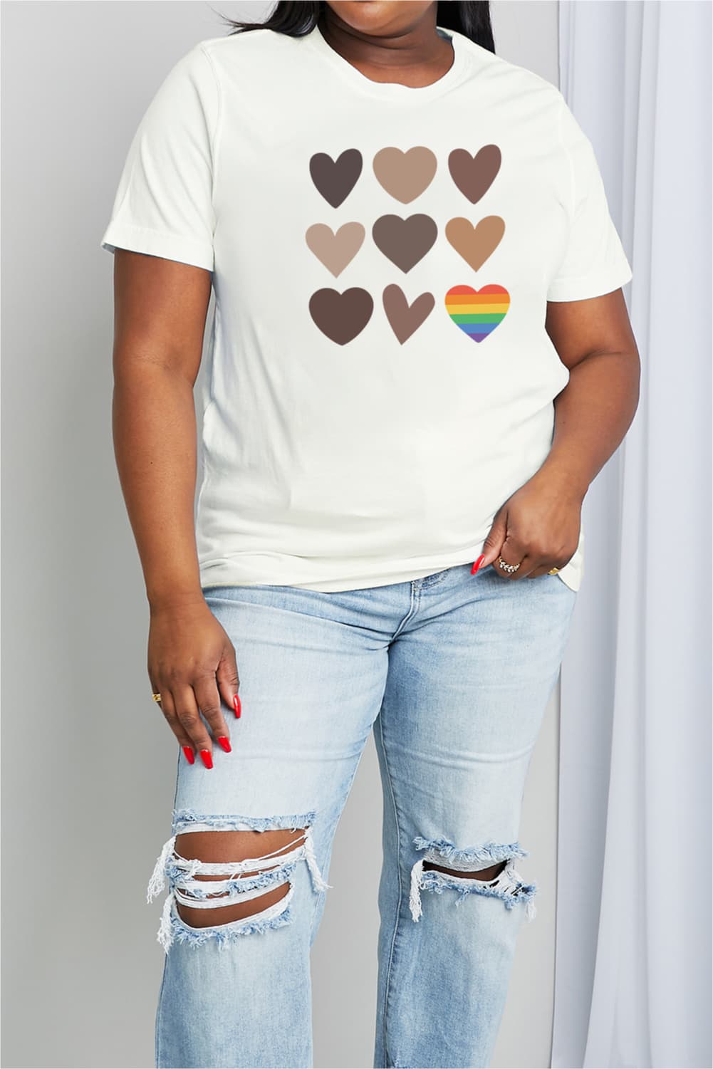 Full Size Heart Graphic Cotton Tee - T-Shirts - Shirts & Tops - 19 - 2024