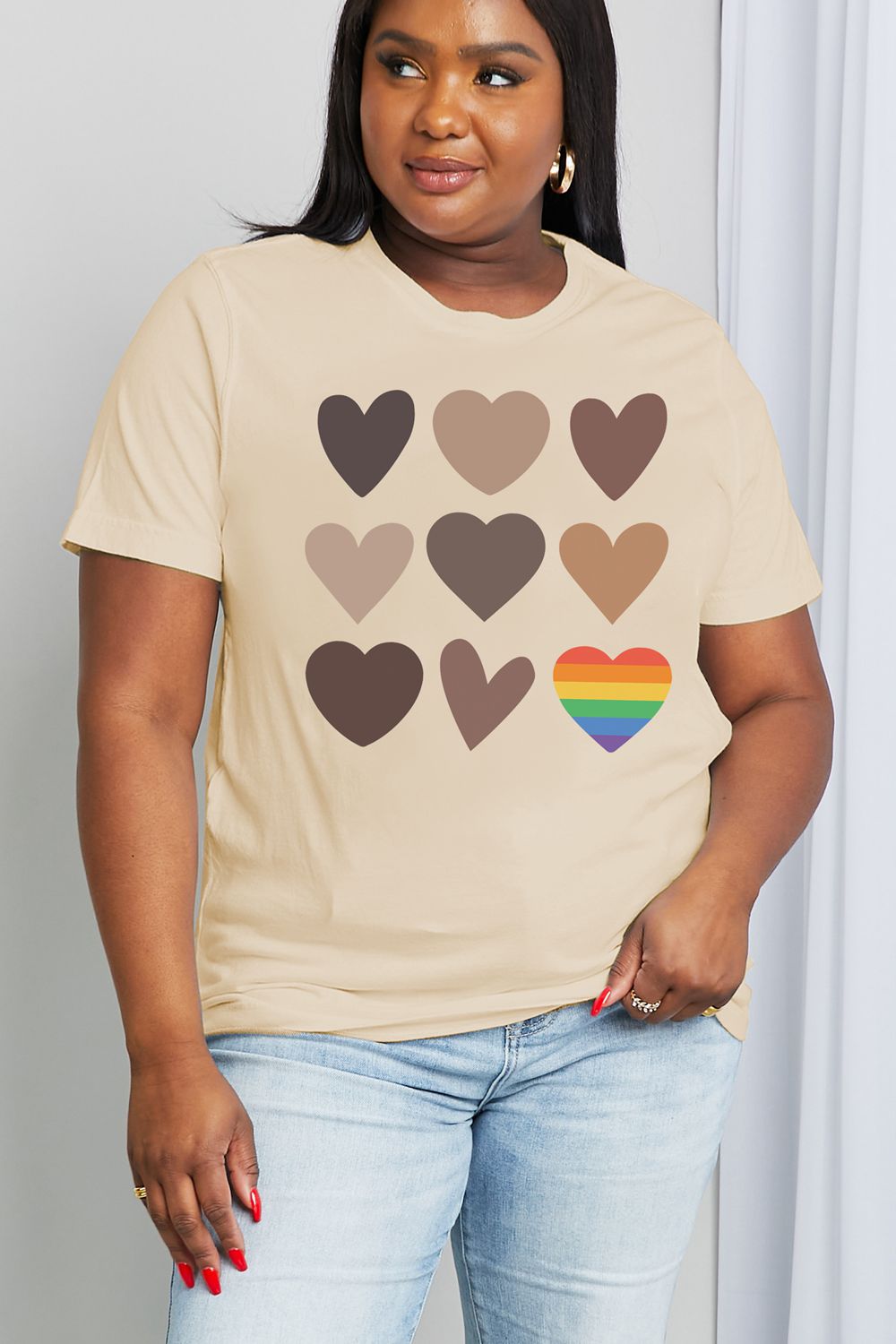Full Size Heart Graphic Cotton Tee - T-Shirts - Shirts & Tops - 10 - 2024