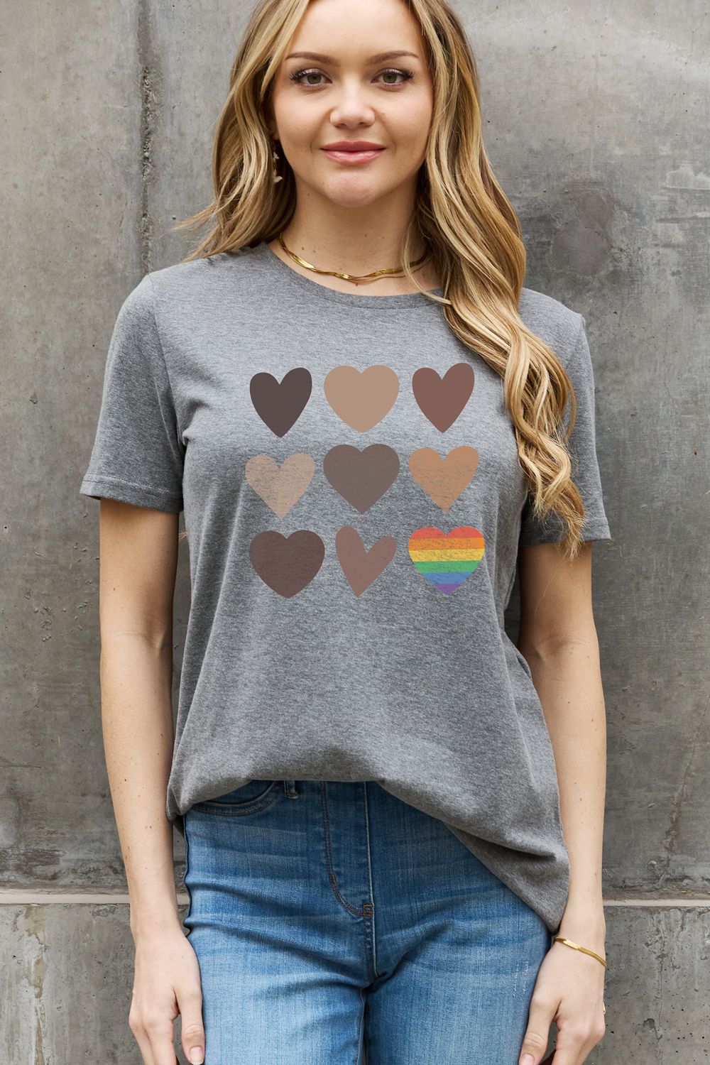 Full Size Heart Graphic Cotton Tee - Gray / S - T-Shirts - Shirts & Tops - 2 - 2024