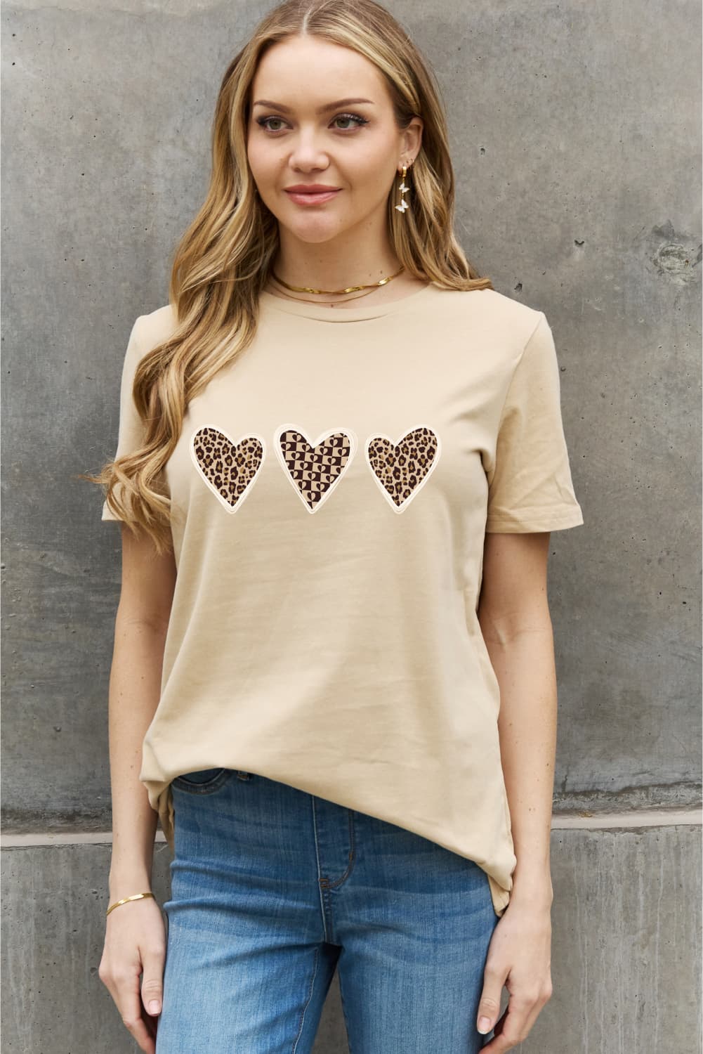 Full Size Heart Graphic Cotton Tee - Beige / S - T-Shirts - Shirts & Tops - 7 - 2024