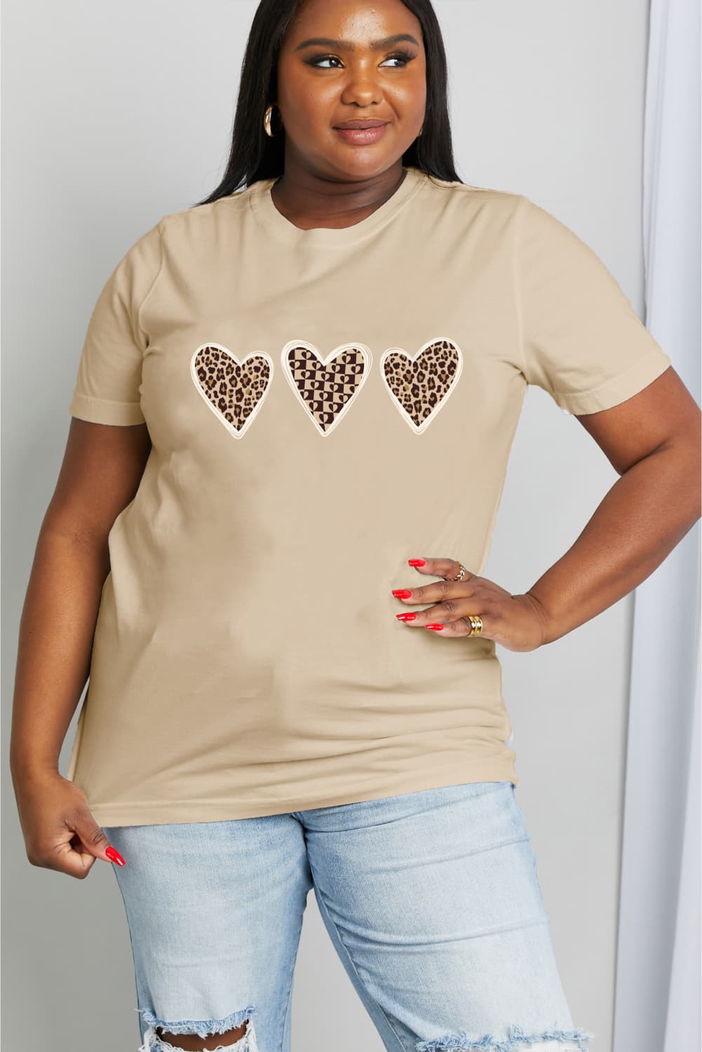 Full Size Heart Graphic Cotton Tee - T-Shirts - Shirts & Tops - 10 - 2024