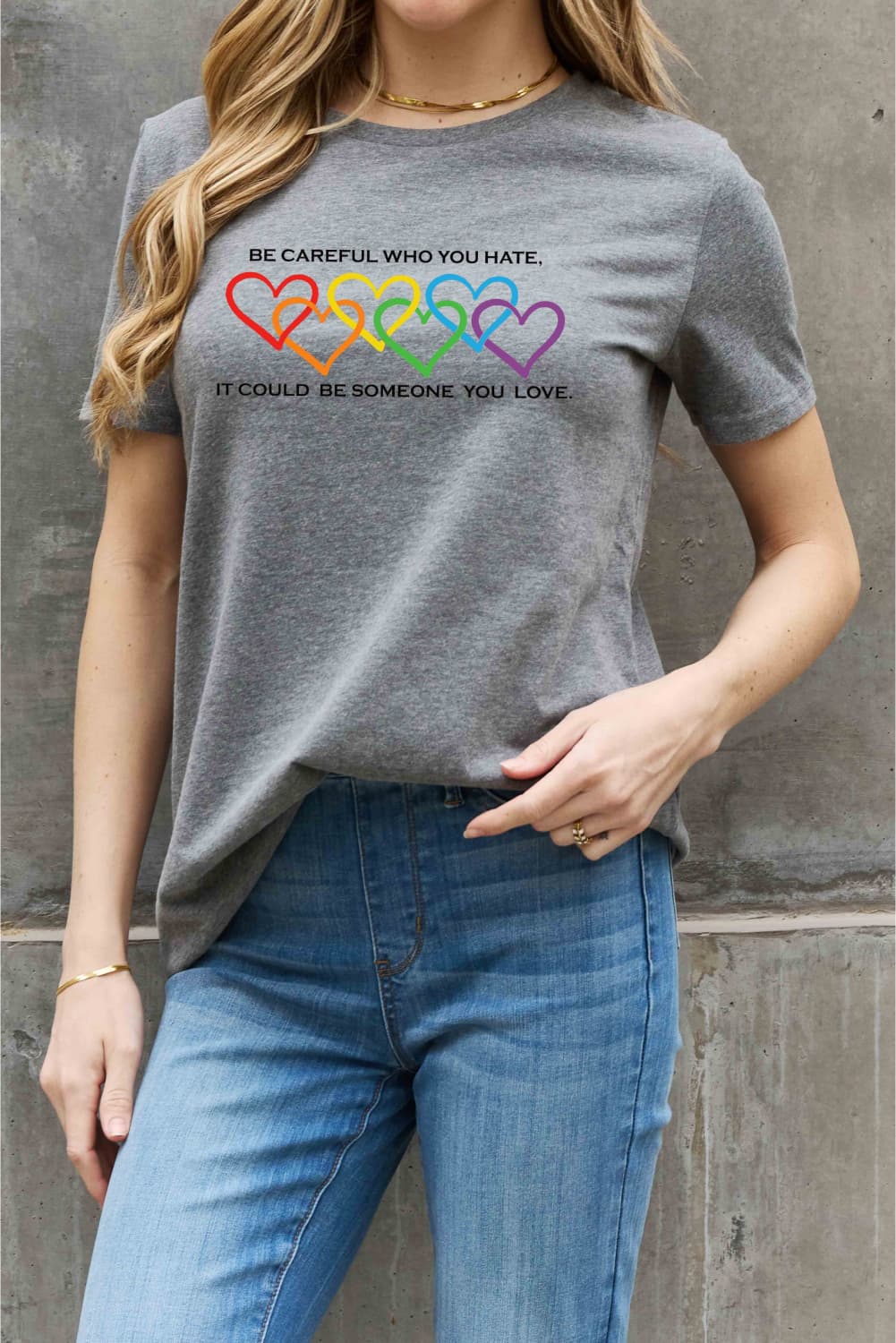 Full Size Heart Slogan Graphic Cotton Tee - T-Shirts - Shirts & Tops - 11 - 2024