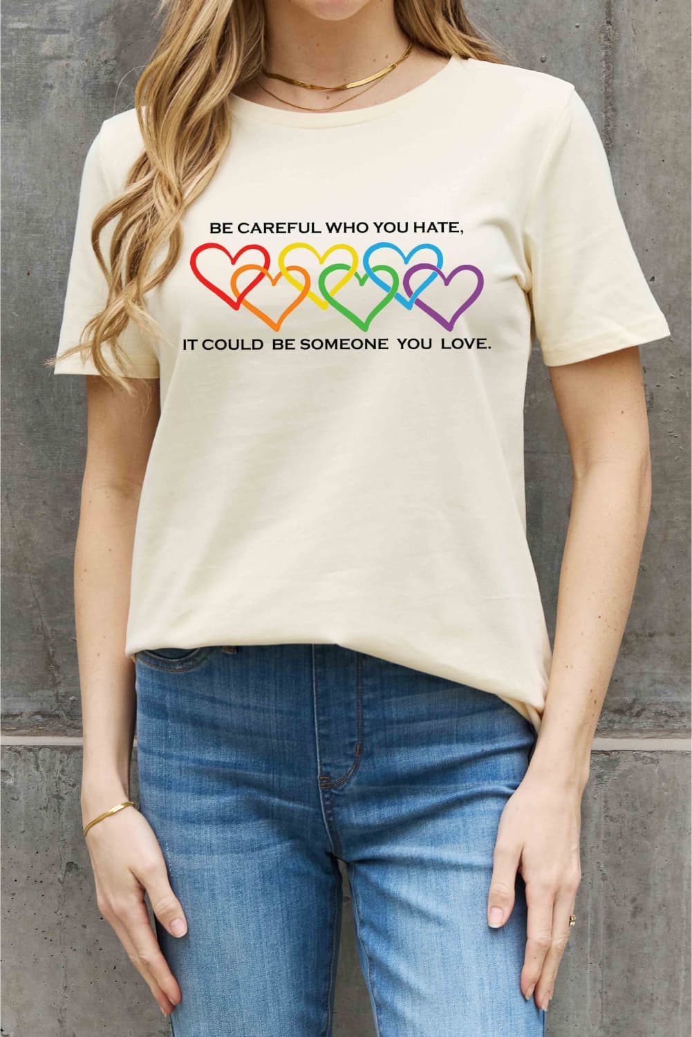 Full Size Heart Slogan Graphic Cotton Tee - T-Shirts - Shirts & Tops - 3 - 2024