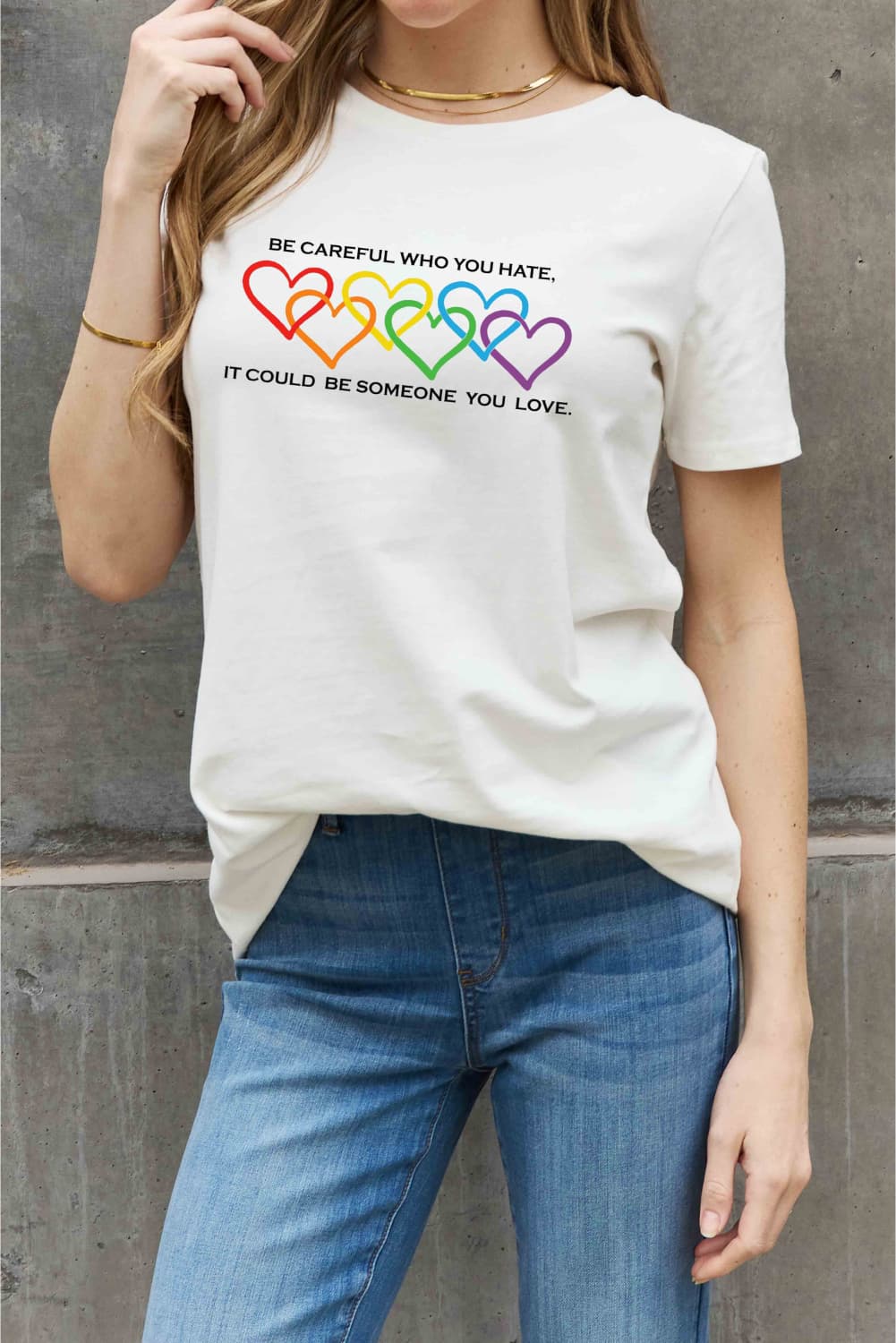 Full Size Heart Slogan Graphic Cotton Tee - T-Shirts - Shirts & Tops - 6 - 2024