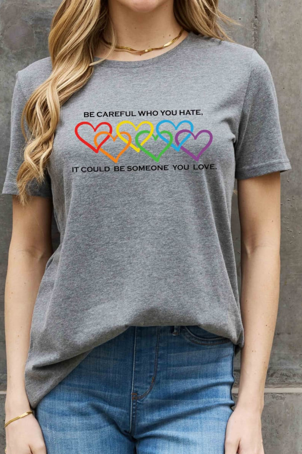 Full Size Heart Slogan Graphic Cotton Tee - Gray / S - T-Shirts - Shirts & Tops - 10 - 2024