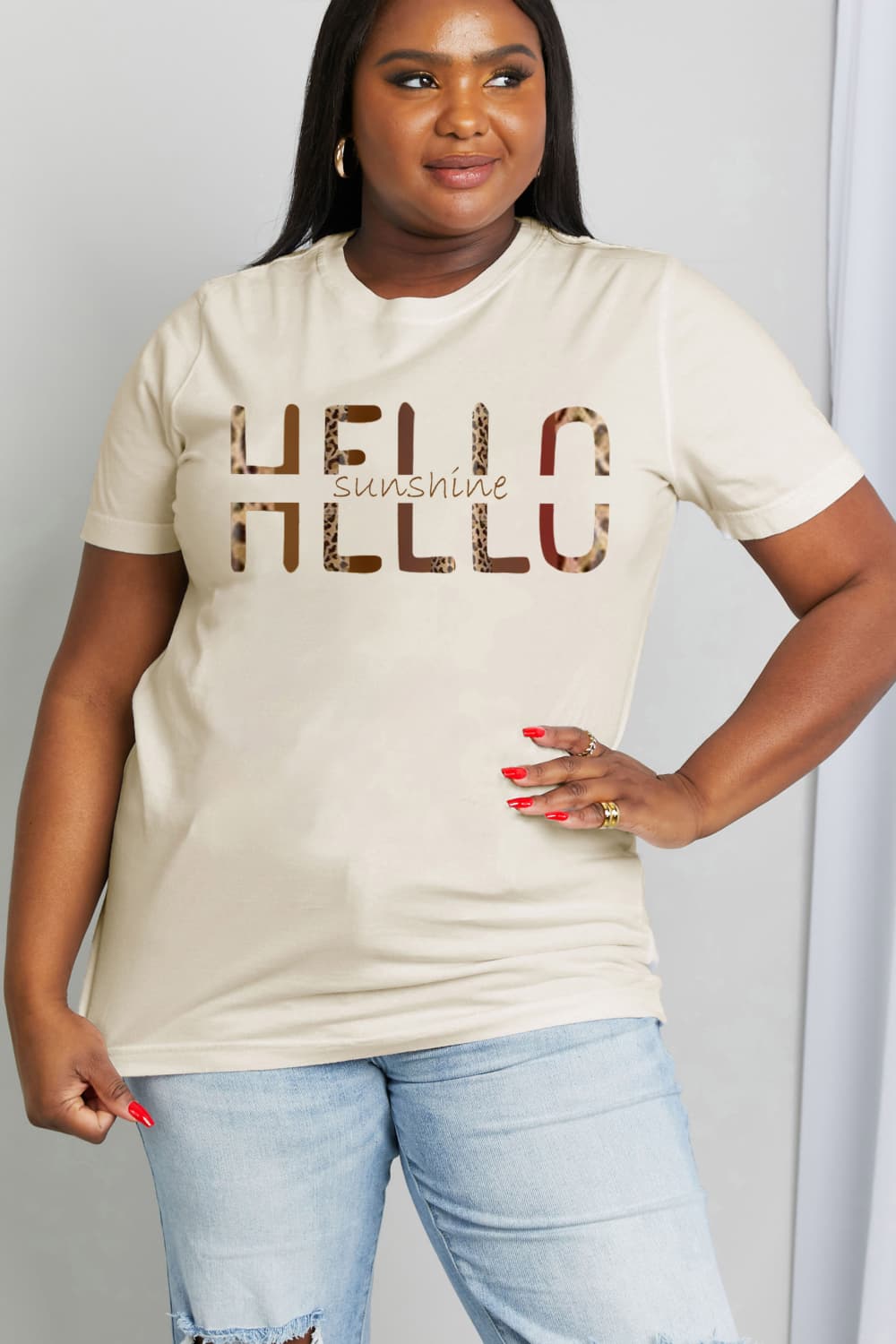 Full Size HELLO SUNSHINE Graphic Cotton Tee - T-Shirts - Shirts & Tops - 9 - 2024