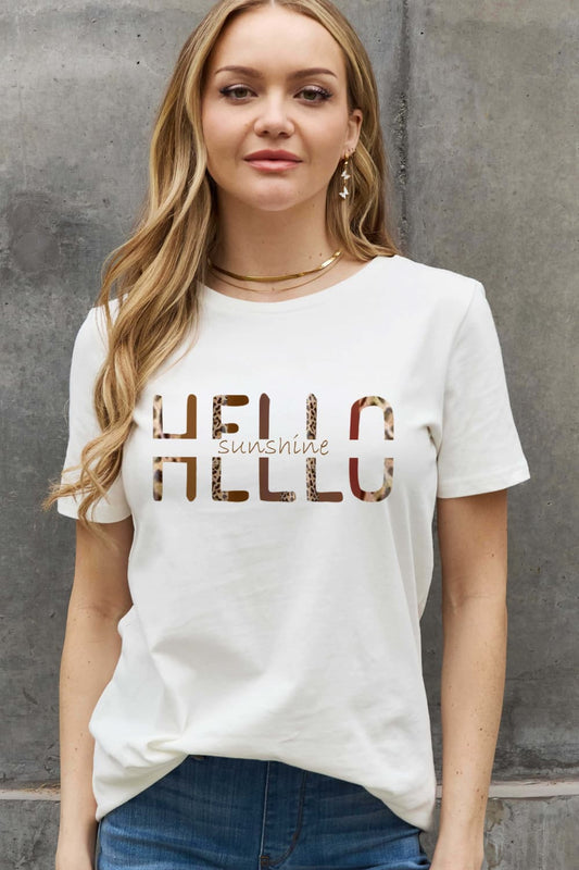 Full Size HELLO SUNSHINE Graphic Cotton Tee - White / S - T-Shirts - Shirts & Tops - 1 - 2024