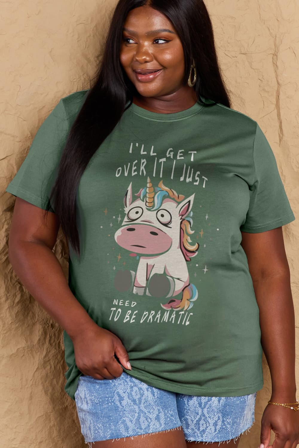 Full Size I’LL GET OVER IT I JUST NEED TO BE DRAMATIC Graphic Cotton Tee - Green / S - T-Shirts - Shirts & Tops - 19