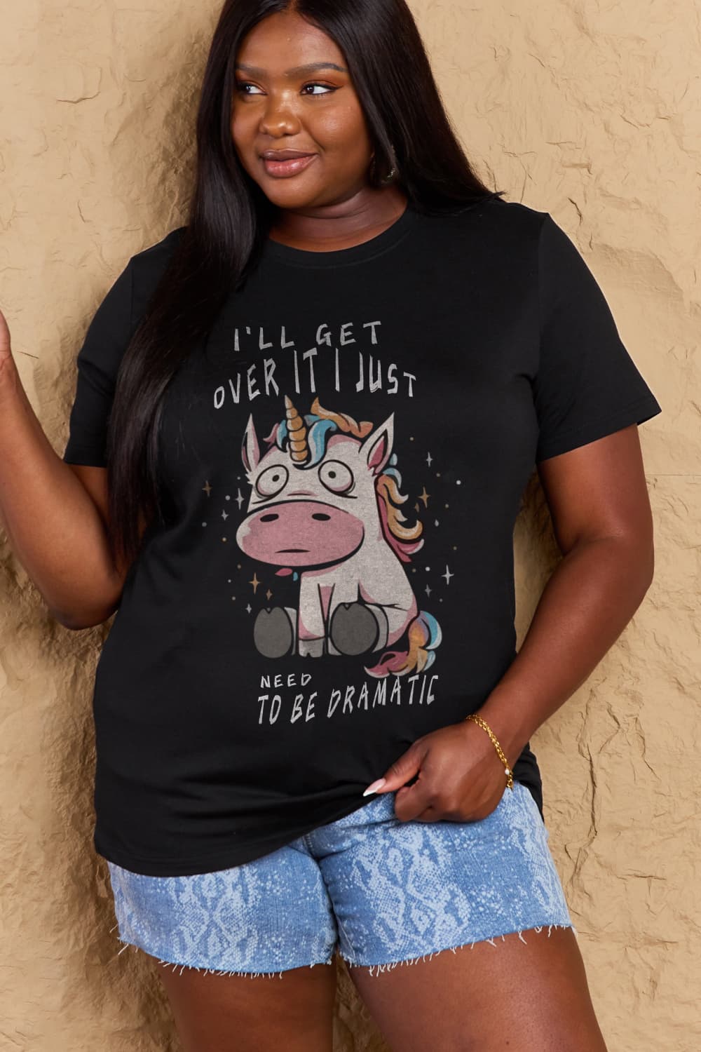Full Size I’LL GET OVER IT I JUST NEED TO BE DRAMATIC Graphic Cotton Tee - Black / S - T-Shirts - Shirts & Tops - 4