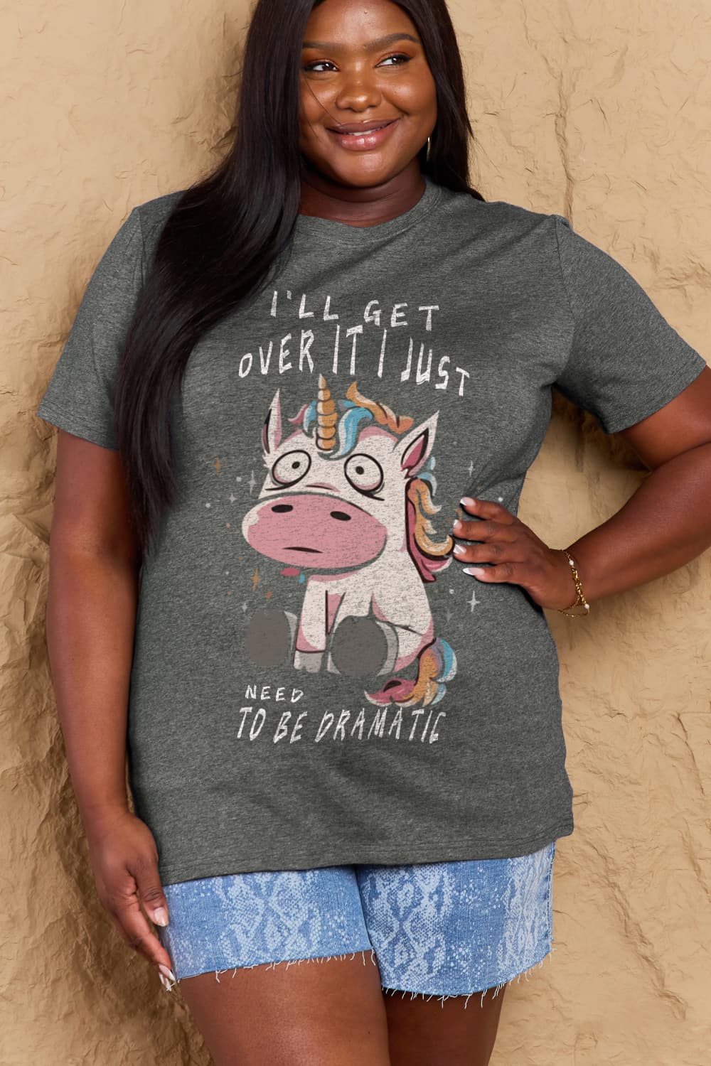 Full Size I’LL GET OVER IT I JUST NEED TO BE DRAMATIC Graphic Cotton Tee - Gray / S - T-Shirts - Shirts & Tops - 10