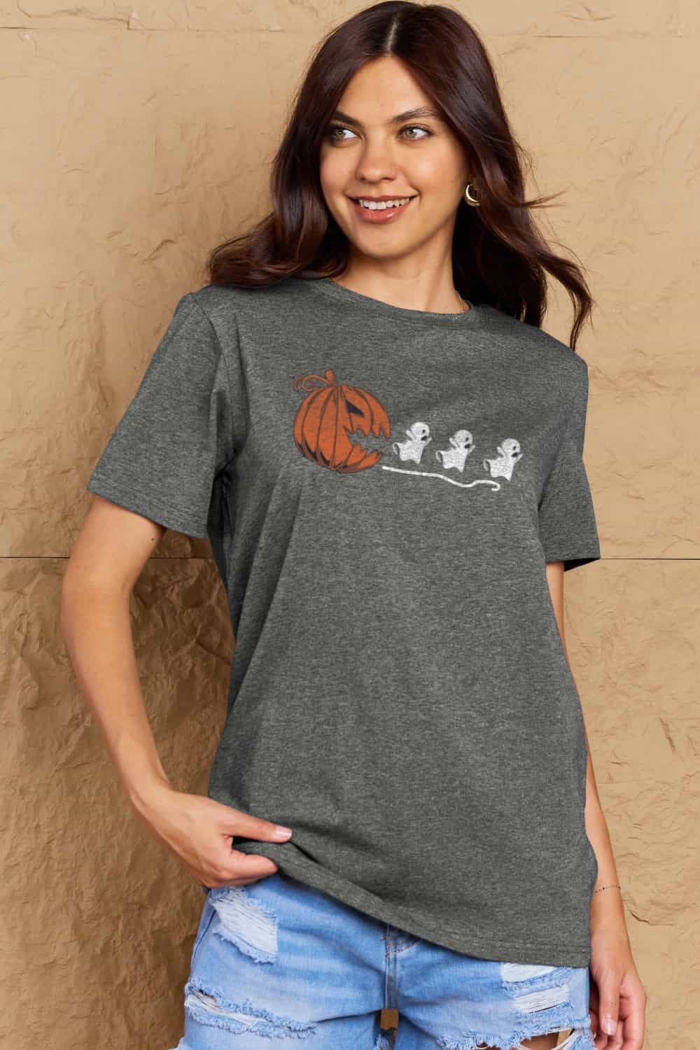 Full Size Jack-O’-Lantern Graphic Cotton T-Shirt - Gray / S - T-Shirts - Shirts & Tops - 1 - 2024
